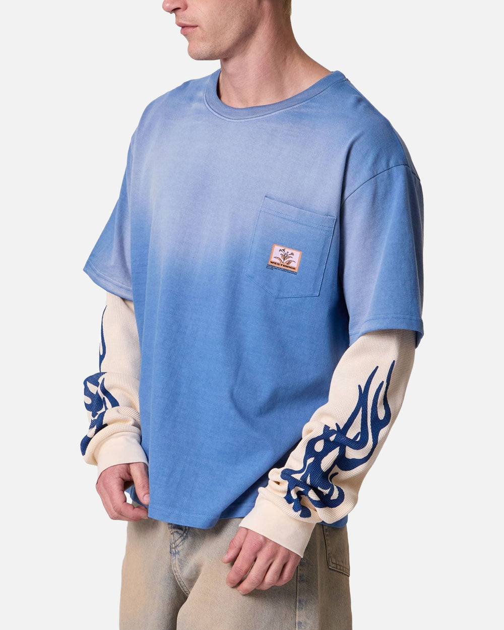 Layered Flame Pocket Long Sleeve T-Shirt