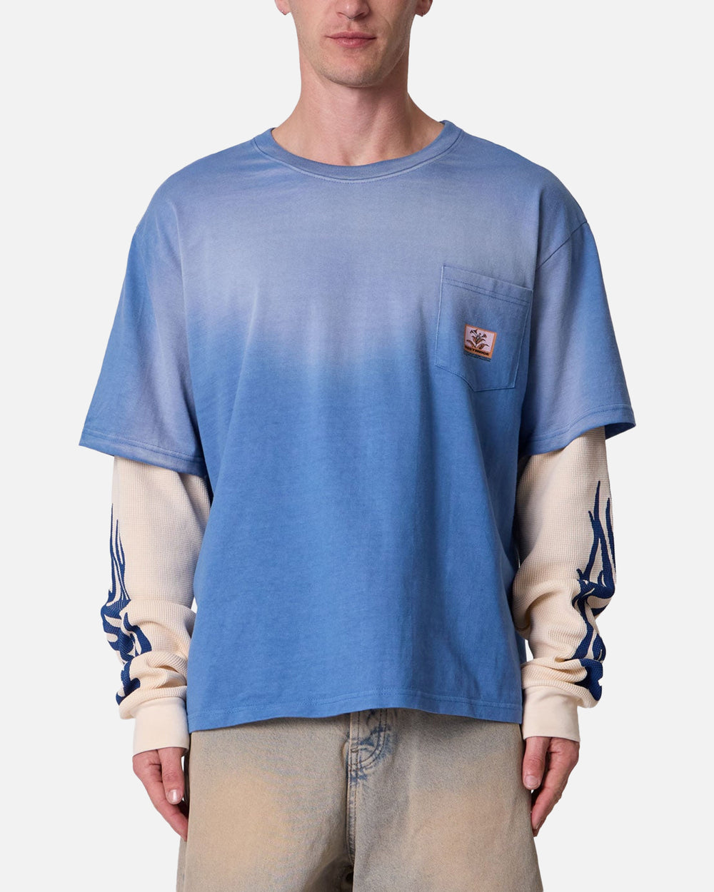 Layered Flame Pocket Long Sleeve T-Shirt