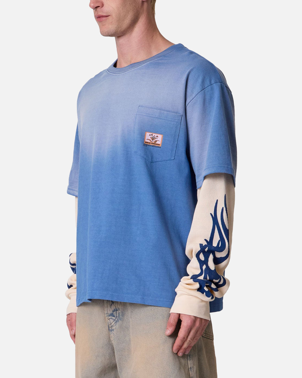 Layered Flame Pocket Long Sleeve T-Shirt
